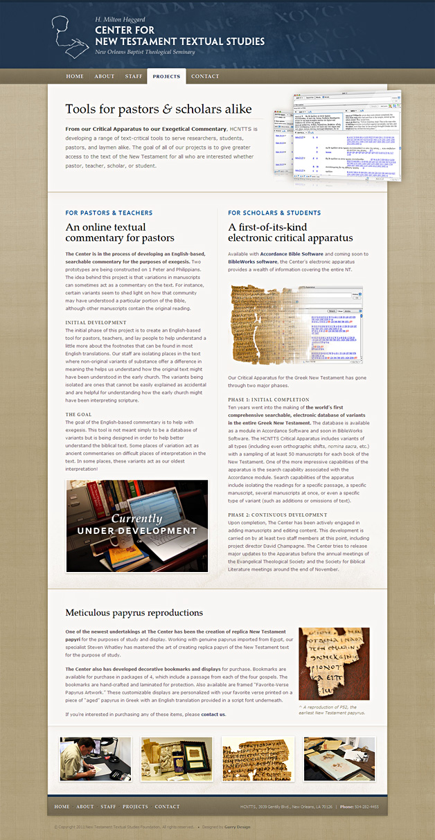 A screenshot of the H. Milton Haggard Center for New Testament Textual Studies website