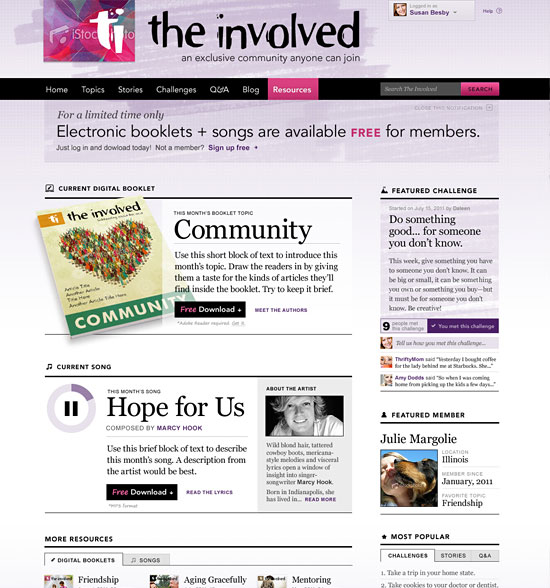 A screenshot of The Involved homepage