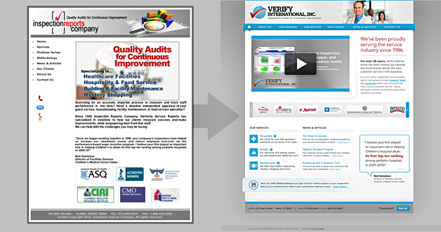 A screenshot of the Verify International website before and after the redesign