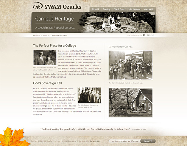 A screenshot of the YWAM Ozarks website