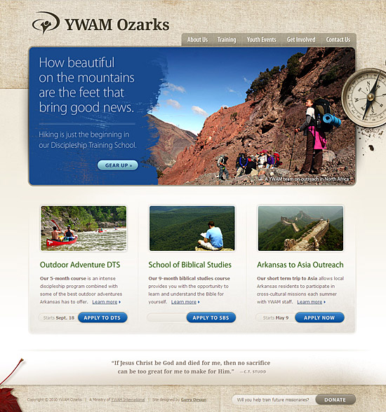 A screenshot of the new YWAM Ozarks homepage