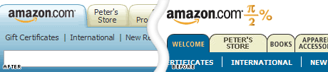 Amazon.com before and after their redesign