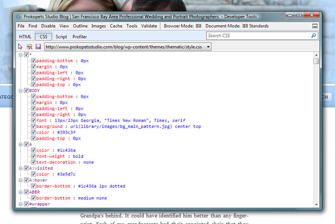 Screenshot of IE8's developer tool