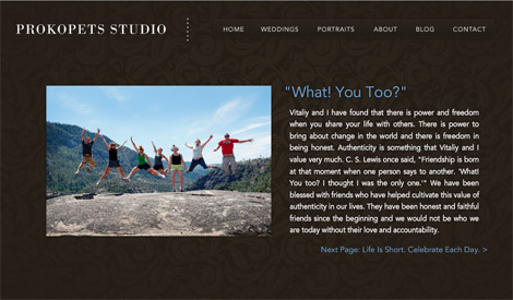The Prokopets Studio Photography website
