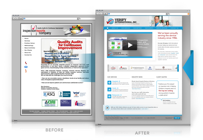 Before and after screenshots of Verify International